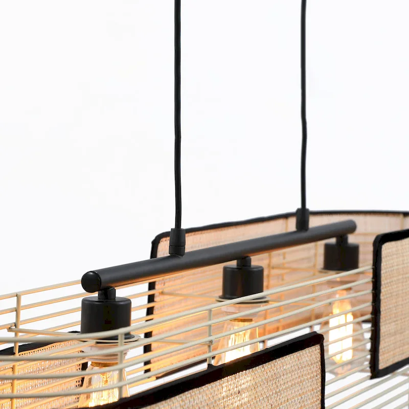 VidaLite Mazal - 3 Light Pendant - Modern Bohemian Style with Curved Wicker, E26 Bulb and Dimmable, UL