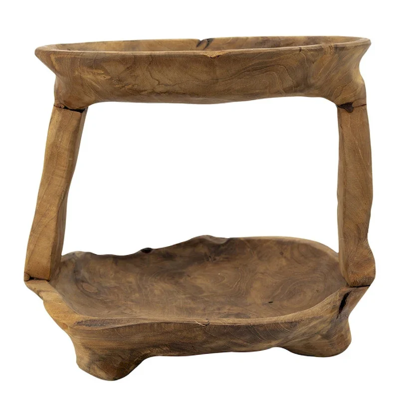 A&B Home 2-Tiered Teak Tray