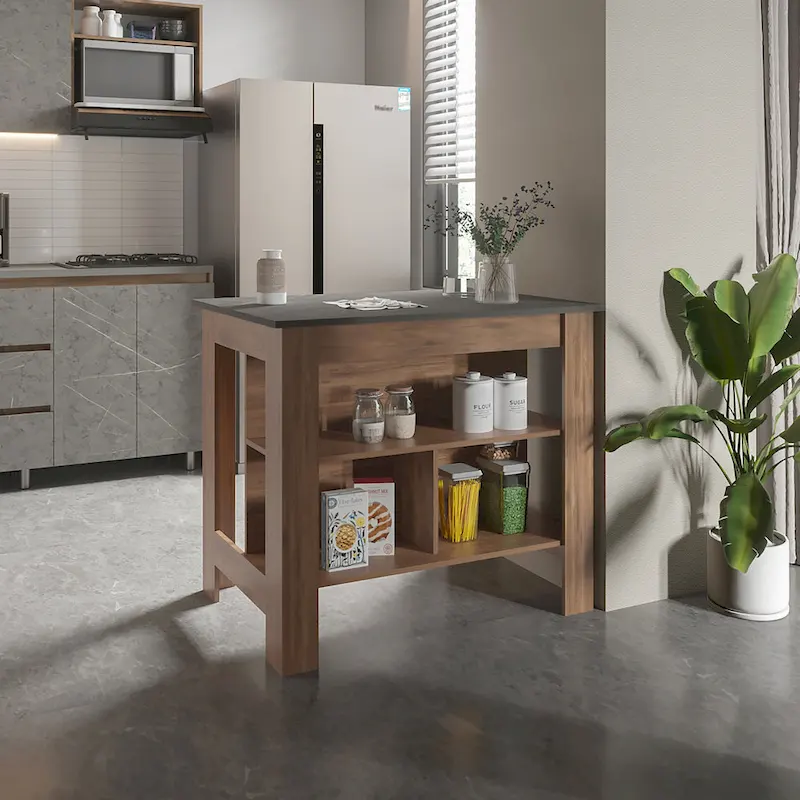 FM Furniture Brooklyn Kitchen Island, Three Concealed Shelves