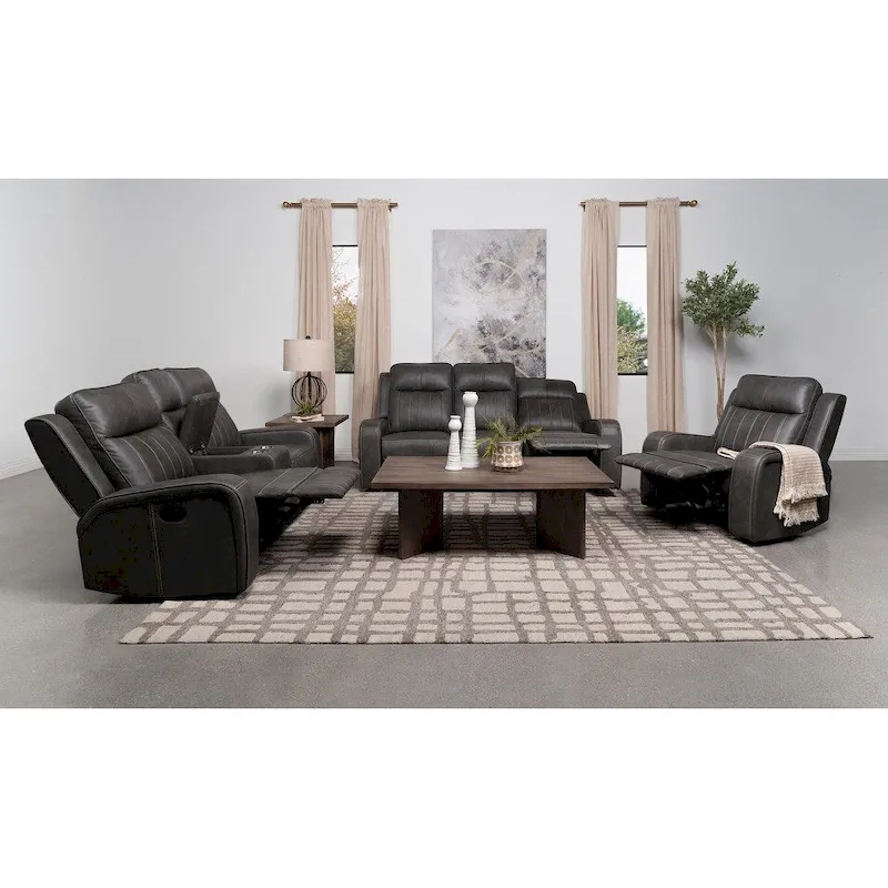 Grey Motion Reclining Loveseat with Console