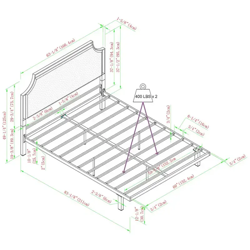 Queen Upholstered Curved Metal Bed Frame with Removable Headboard Insert – Grey / Tan, for 1–2 People