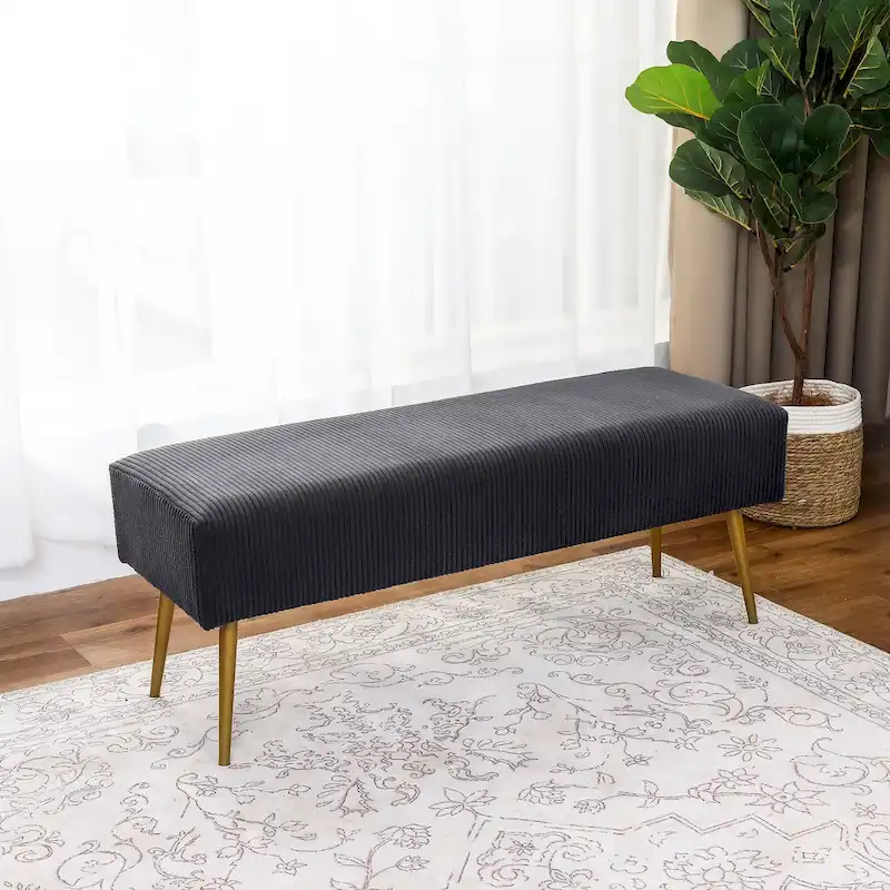 Adeco 43 Inch Velvet Bench Bed End Entryway Bench with Gold Legs