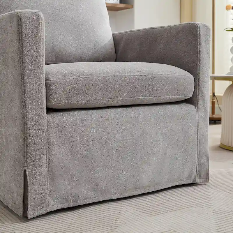 Modern 29.92  Chenille 360 Swivel Accent Chair with Solid Wood Frame and Removable Back Cushion