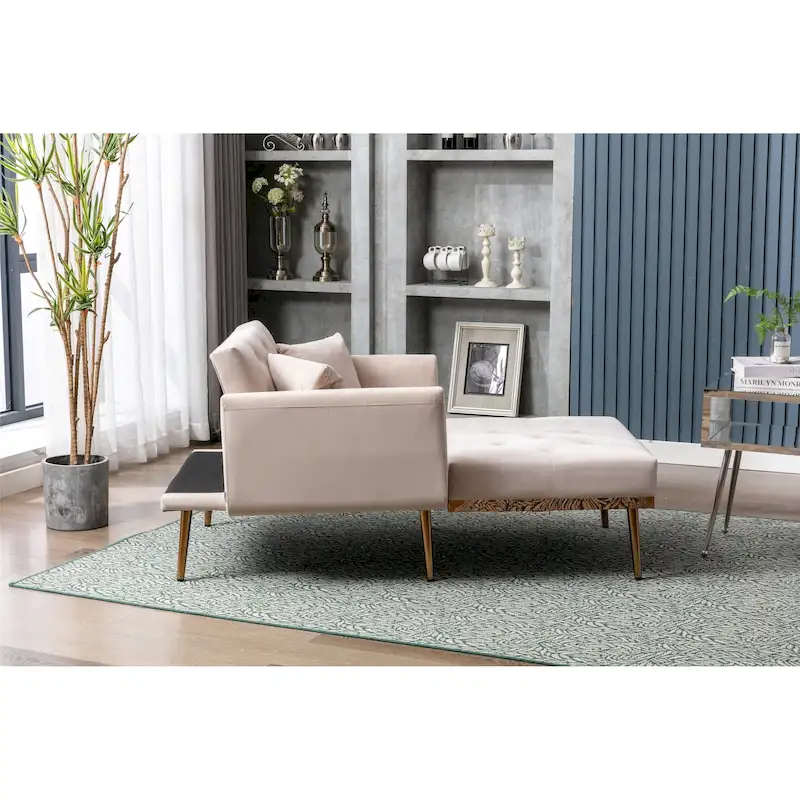 Velvet Upholstered Tufted Living Room Sleeper Sofa Chair With Rose Golden feet