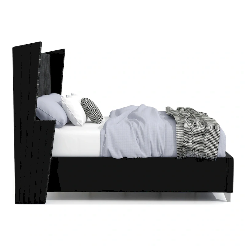 Ambrosia Glam Black Fabric Upholstered Nailhead 5-Piece Panel Bedroom Set by Furniture of America