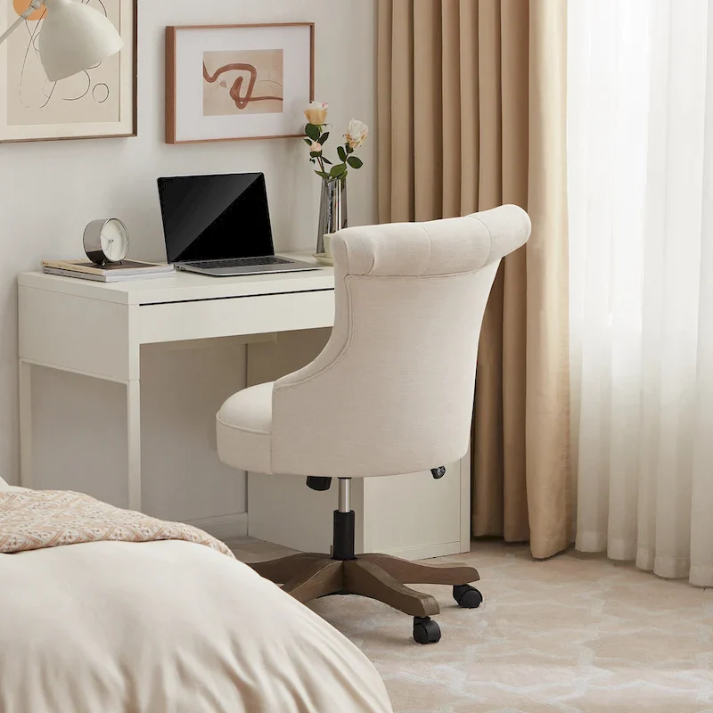 Office Chair with Wheels, Adjustable Height, Linen Fabric Upholstered Computer Desk Chair Swivel