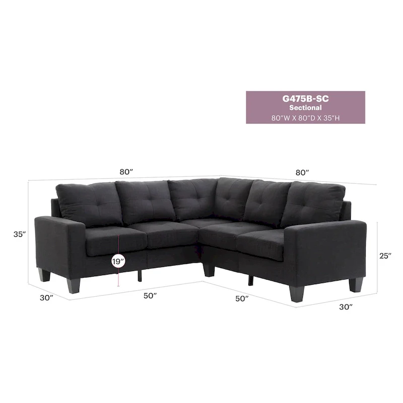 Newbury 82 in. W 2-piece Polyester Twill L Shape Sectional Sofa - 32L x 82W x 35H