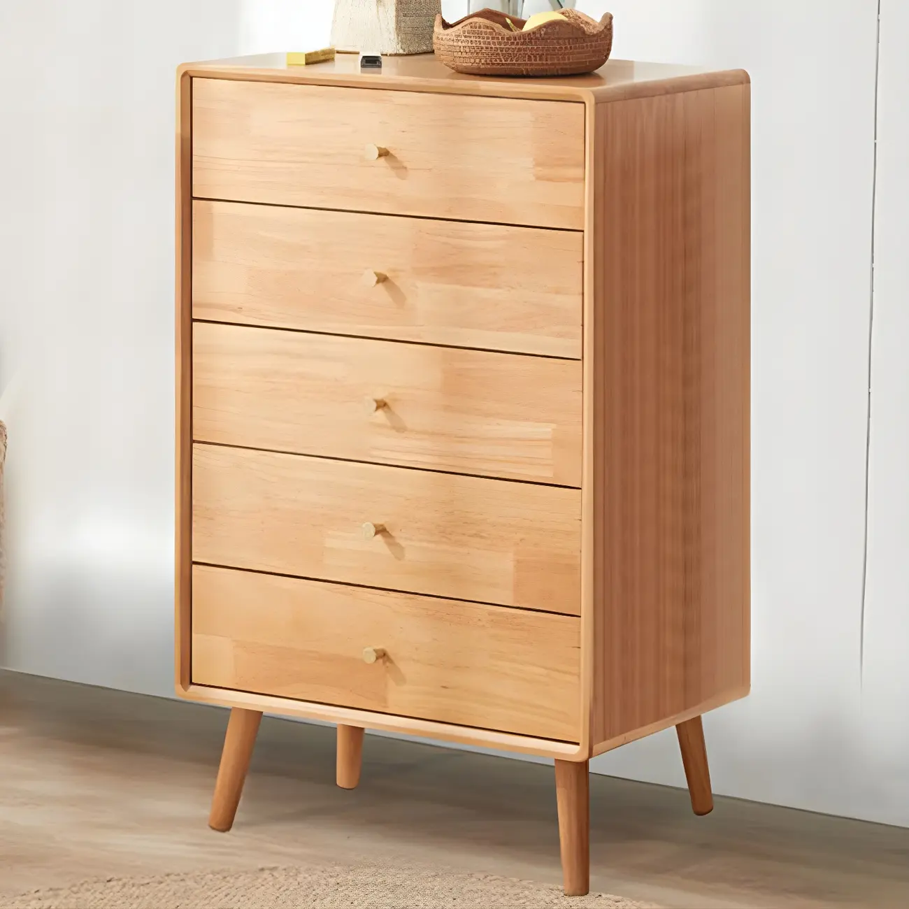 Compact Natural Wood Combo Dresser with Cabinet and Drawers