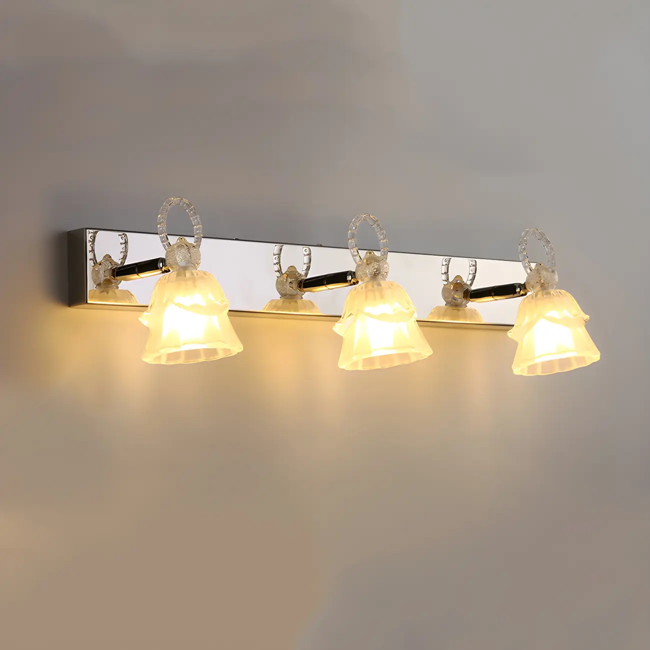 3-Light Modern Silver Glass Vanity Light for Bathroom