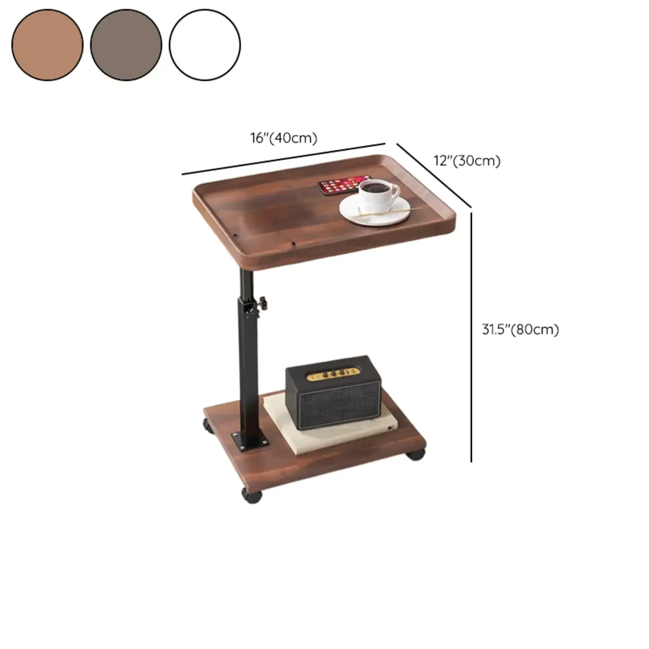 Adjustable Round Wood C-Shaped Wheel Side Table