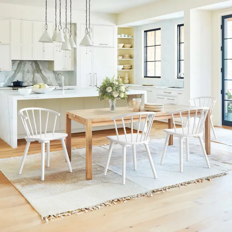 Modern Kitchen Wooden Spindle Back Armless Set of 4 Dining Chairs