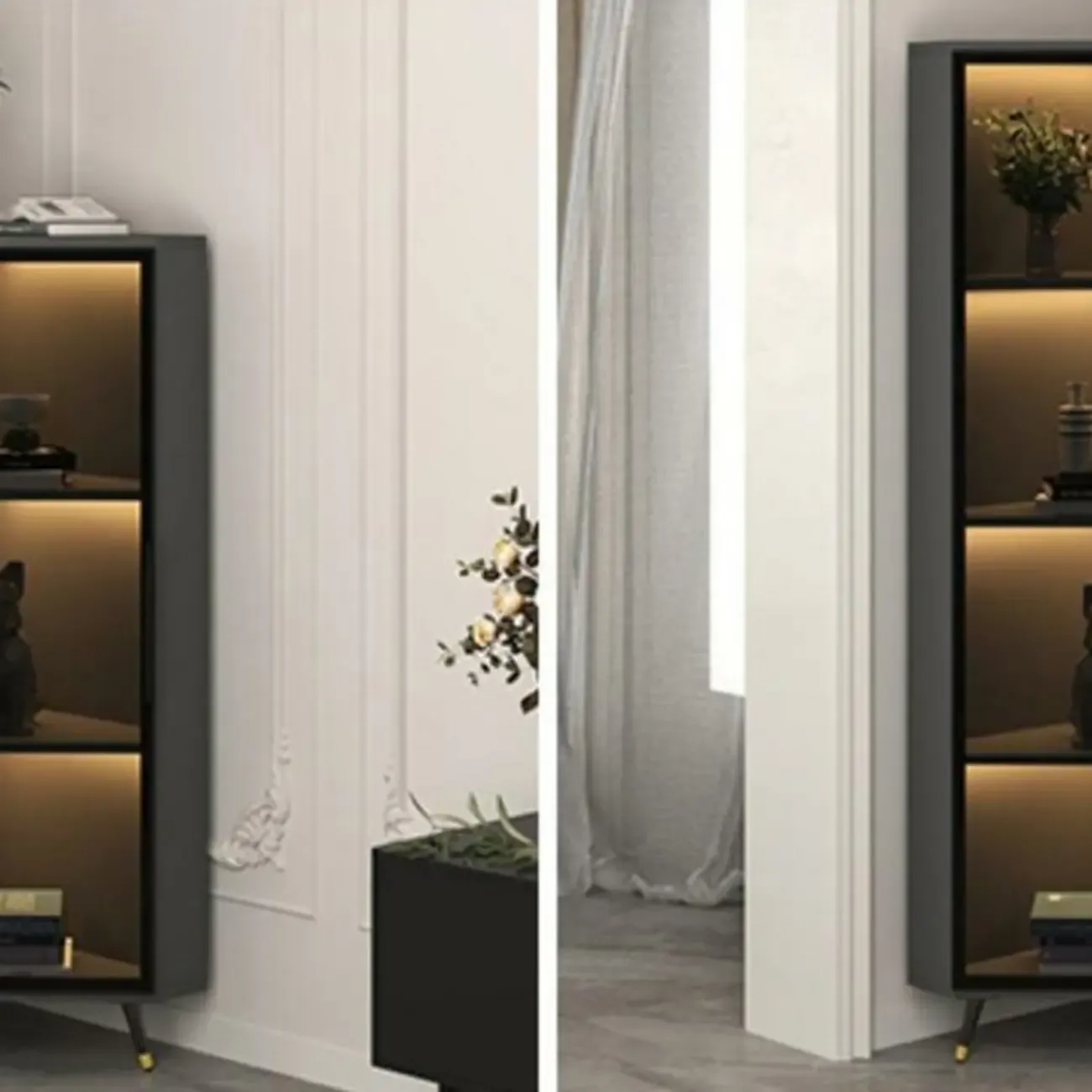 Modern Glam White-Gold Wood Glass Display Cabinet