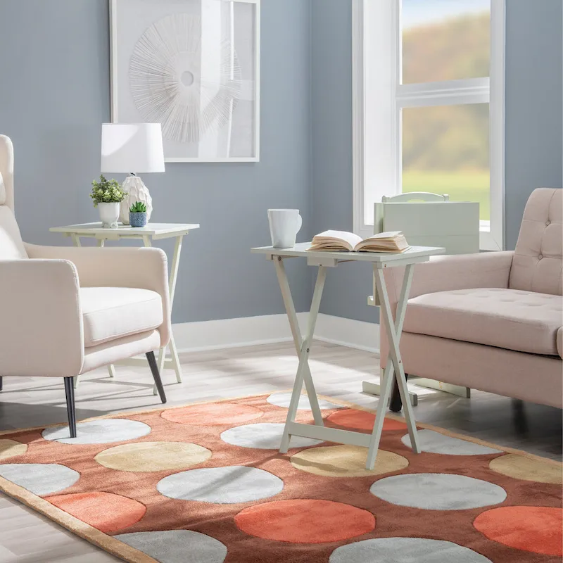 Compass Solid Wood 5 Piece Folding Snack TV Tray Set in Light Grey