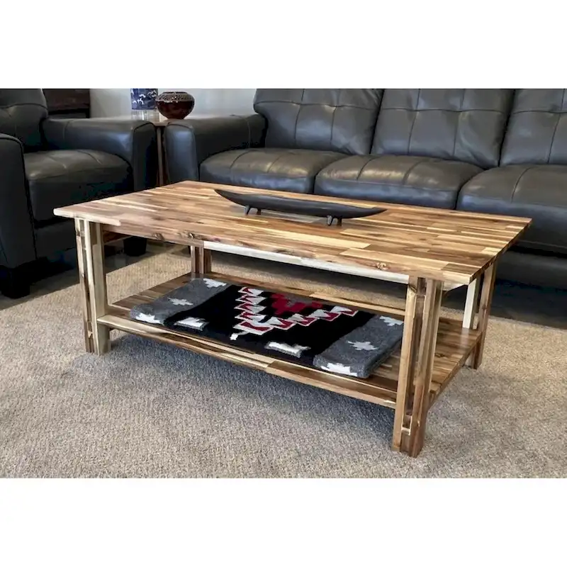 Acacia Wood Architectural Coffee Table with Shelf