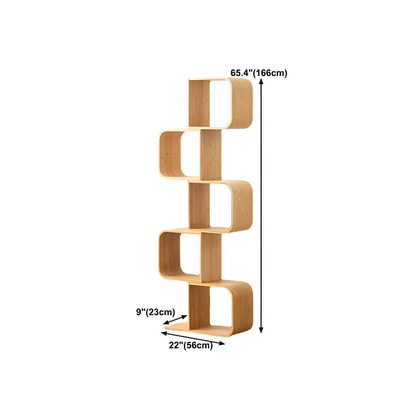 Geometric Natural Finish Bamboo Wood Vertical Bookcase