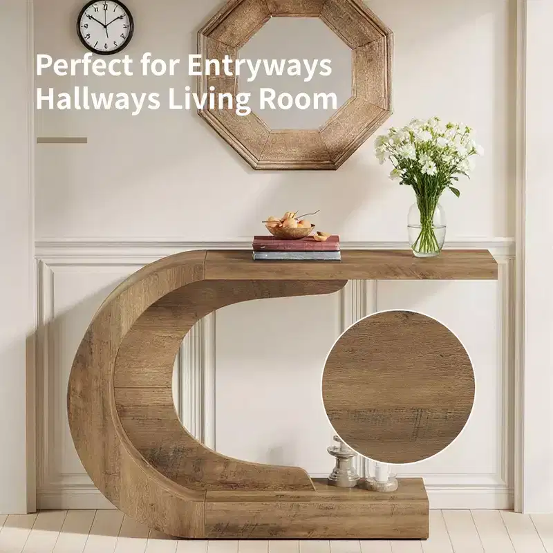 MAYEERTY Elegant C-Shape Hallway Table, Multi-Use Console/Sofa/Entryway Accent Table