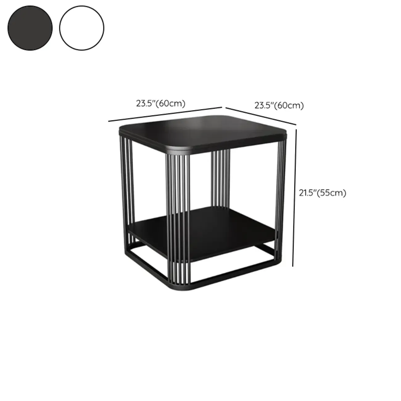 Sleek Square Stone Top Metal Frame Side Table in White/Black