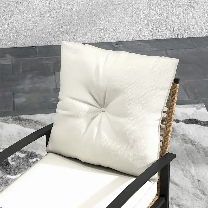 Outsunny 3 Piece Patio Bistro Set, Wicker Furniture Set with Button Tufted Cushions, Rattan Rocking Chairs and Coffee Table