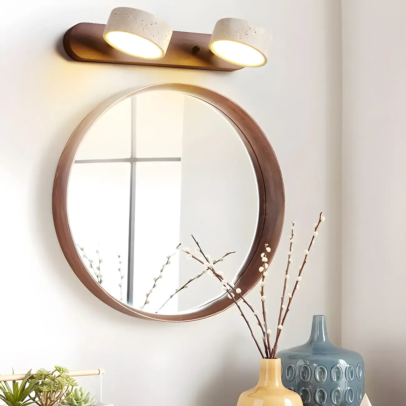 Modern White Stone Circular Multi-Light LED Vanity Light