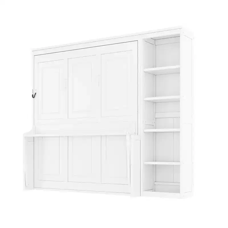 GDFStudio Ruby Space-Saving Solid Pine Wood Murphy Bed with Desk and Bookshelf