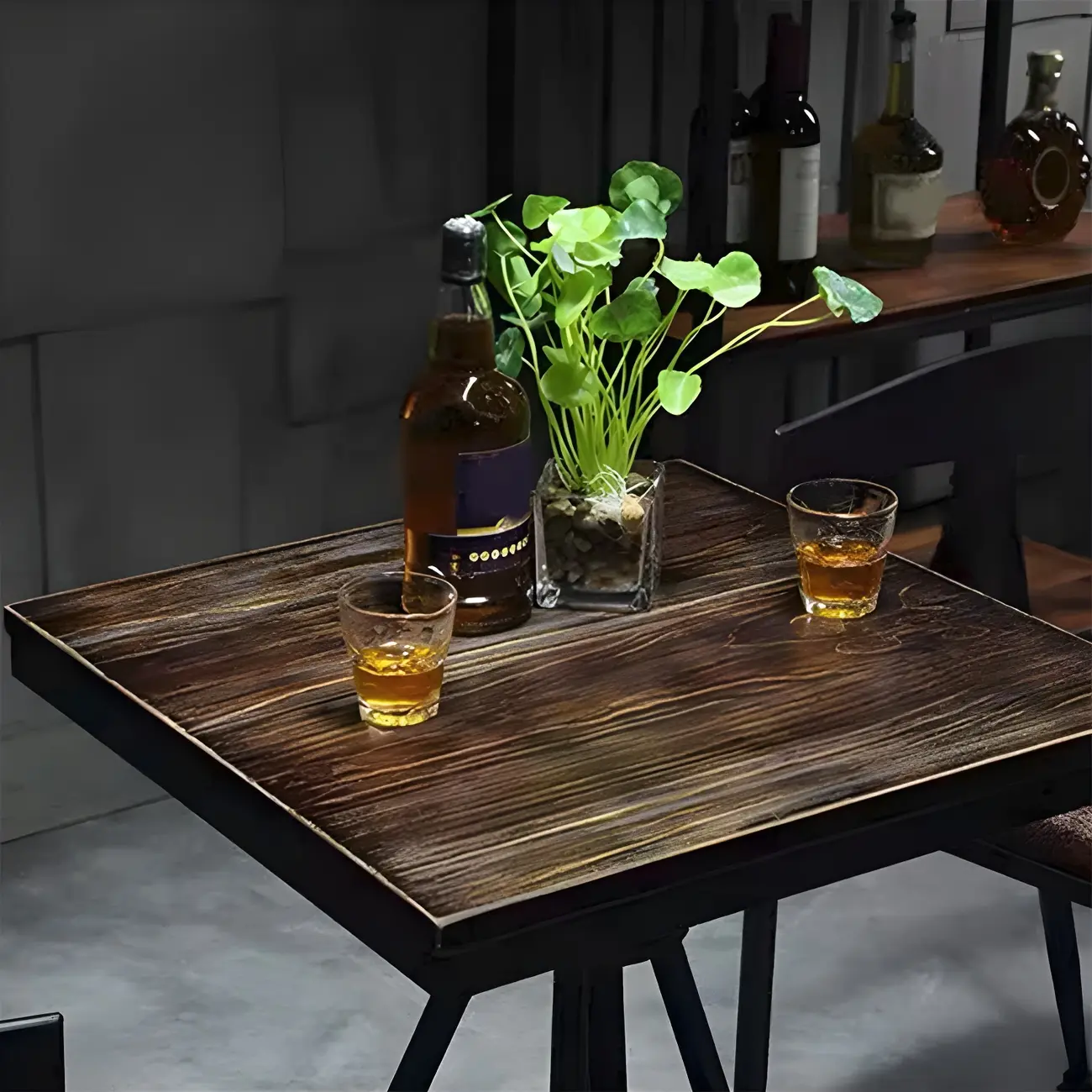 Industrial Adjustable Height Small Bar Table Wood Table Top