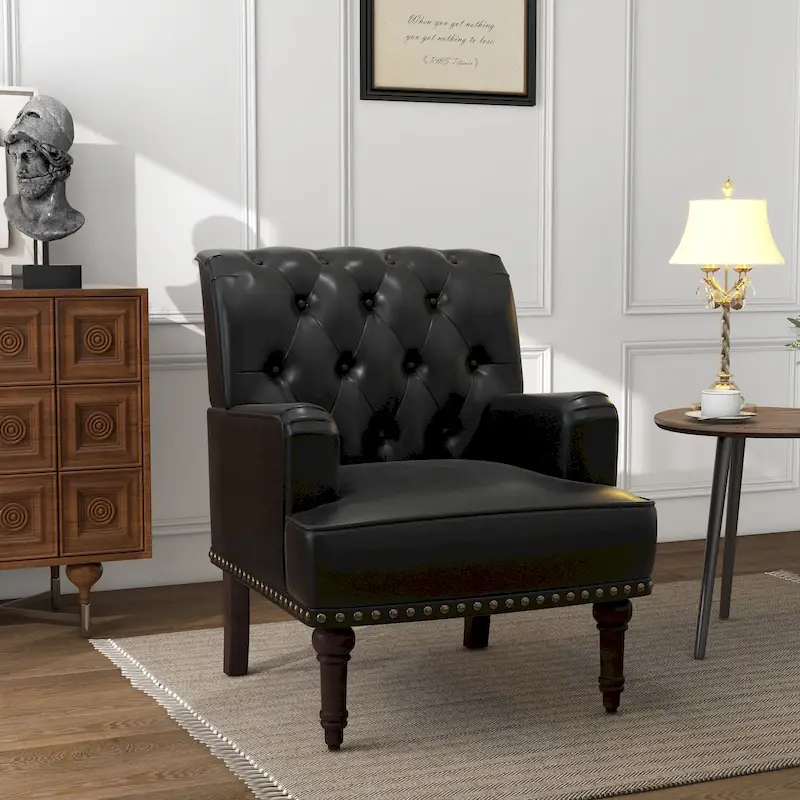 Tufted Vegan Leather Accent Chairs Armchairs with Nailhead Trim