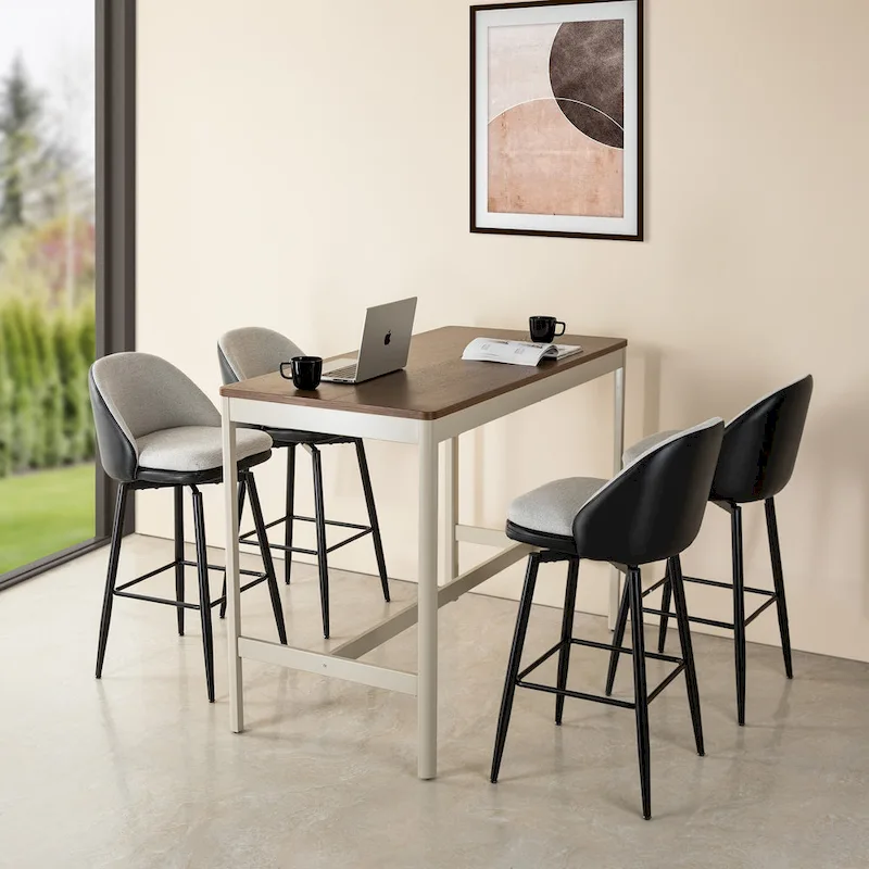 Glitzhome Modern Faux Leather Mixed Chenille Upholstered Swivel High Bar Stools