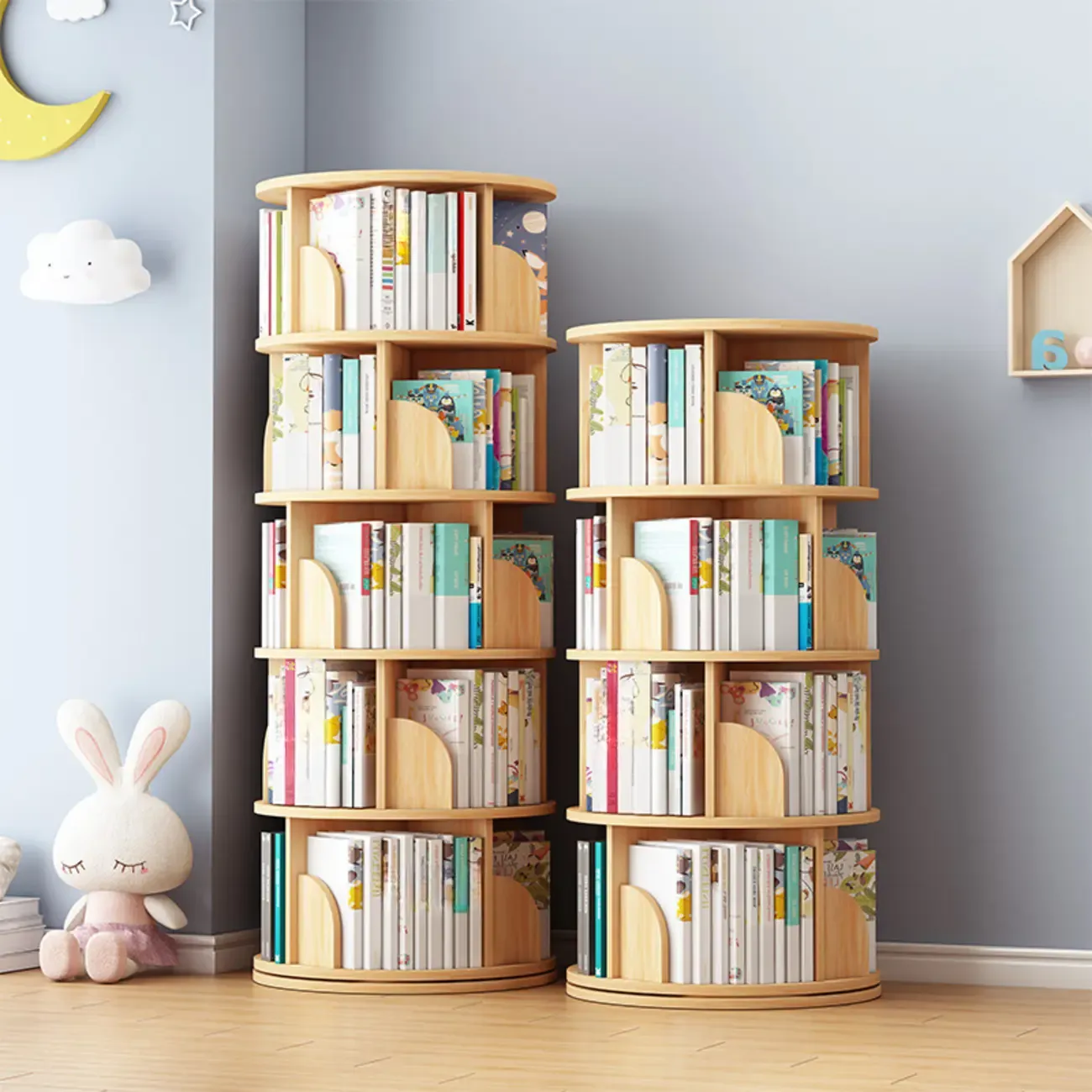 Multi-Layer Rotating Wood Vertical Corner Bookcase