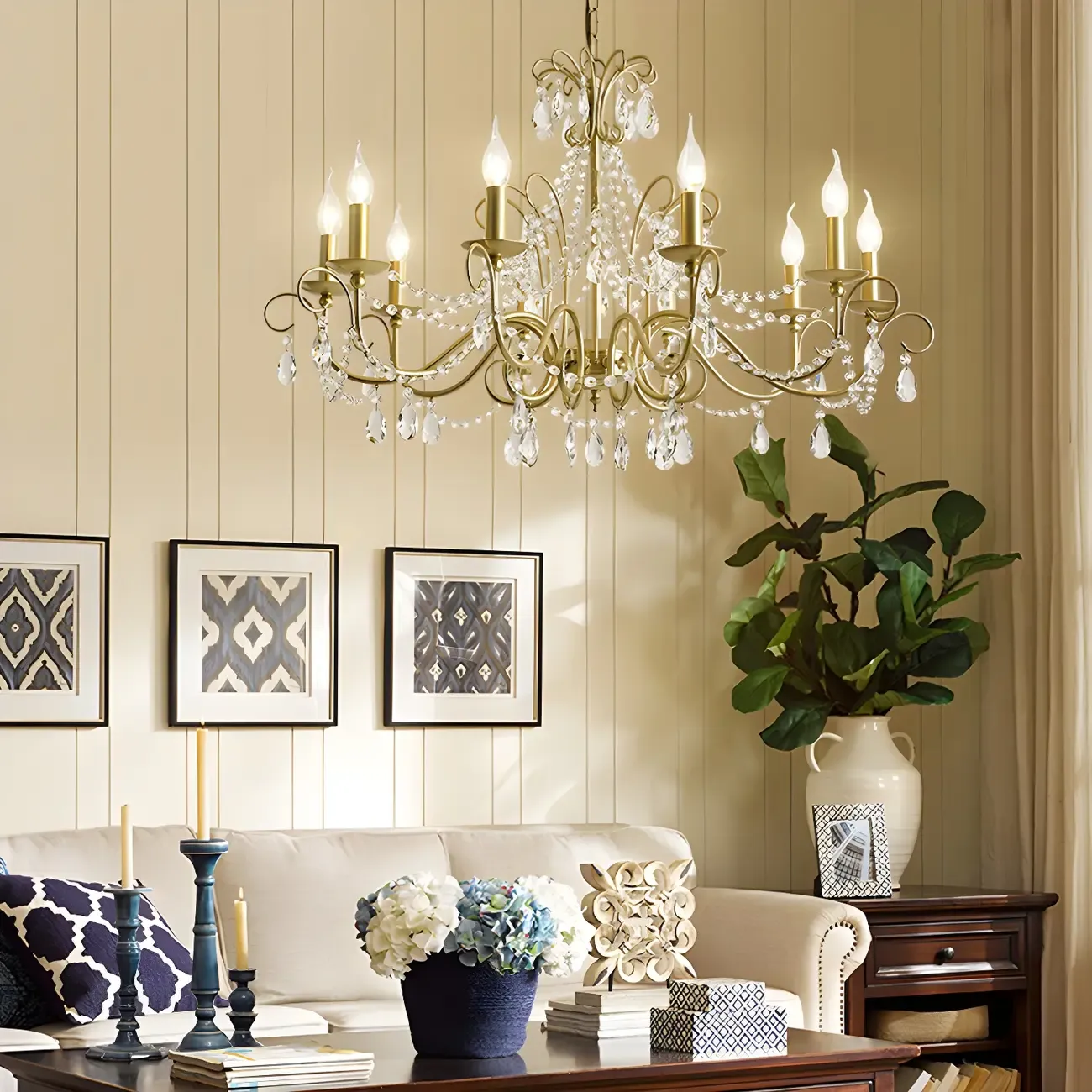 Gold Crystal Metal Elegant Classic Chandelier Light