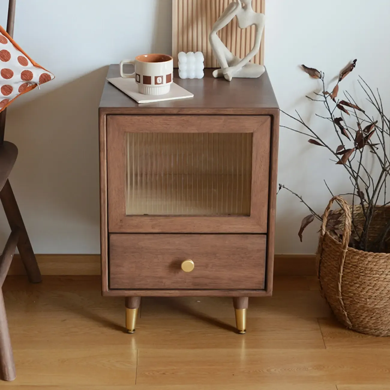 Vintage Brown Wood 2-Drawer Nightstand