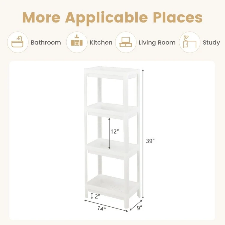 2 Packs 4-Tier Detachable Slim Storage Cart with Drainage Holes for Small Space-White - 14 x 9 x 39 (L x W x H)