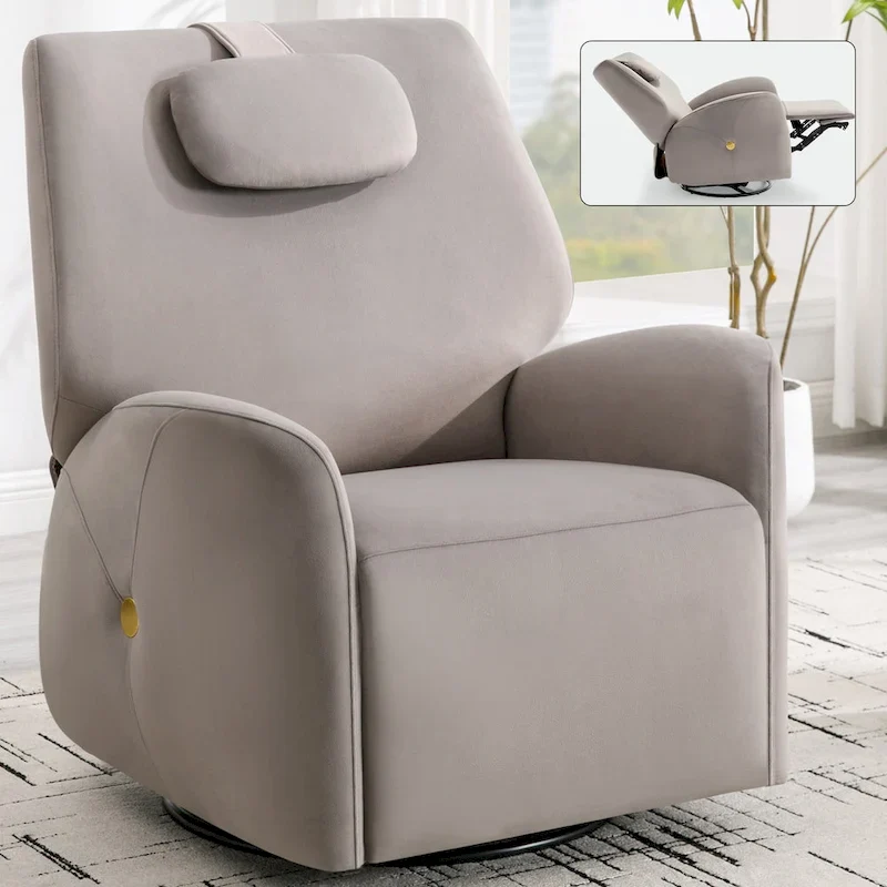 Swivel and Rocker Power Recliner Chair with Lumbar and Neck Support Pillow, Max Swivel Degree 270, USB and Type-C Ports