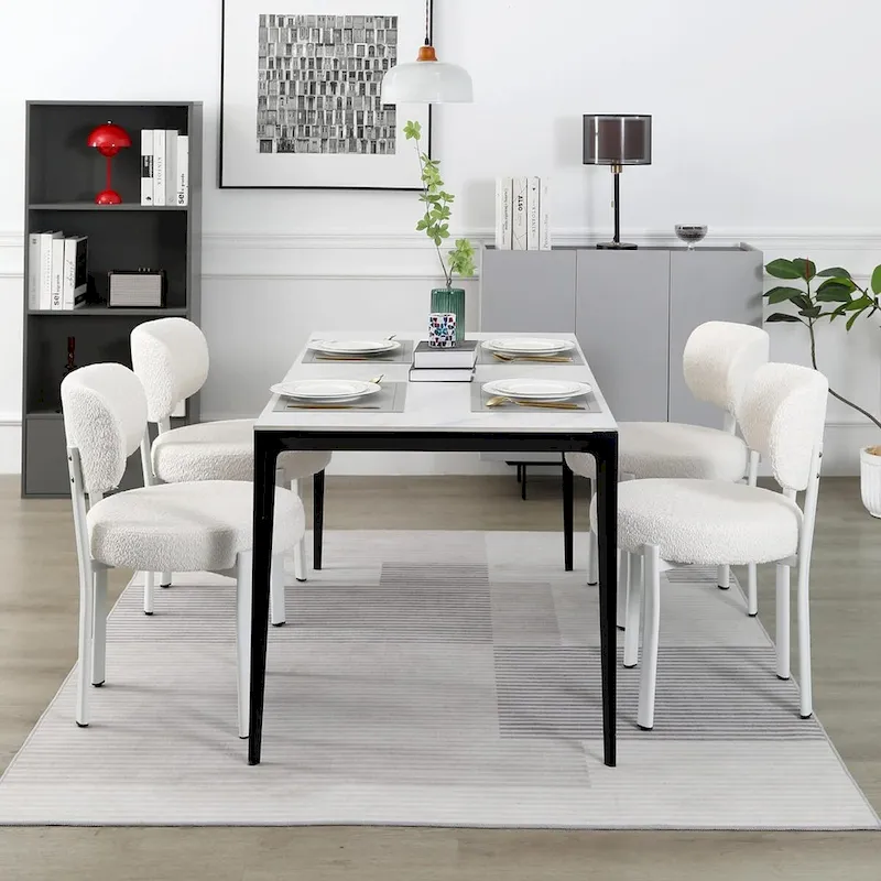 XINMICS Upholstered Modern Boucle Dining Room Chairs with White Metal Legs