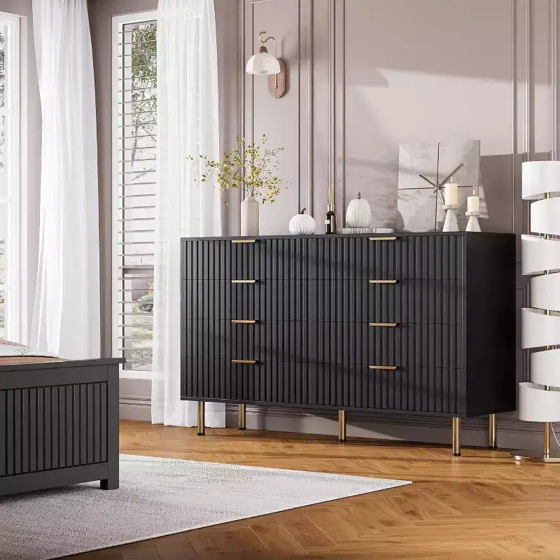 Coolmee 8 Drawer Dresser for Bedroom, Fluted Modern Chest of Drawers with Deep Drawers, Wooden Dresser Organizer for Living Room, Hallway, Kids Room