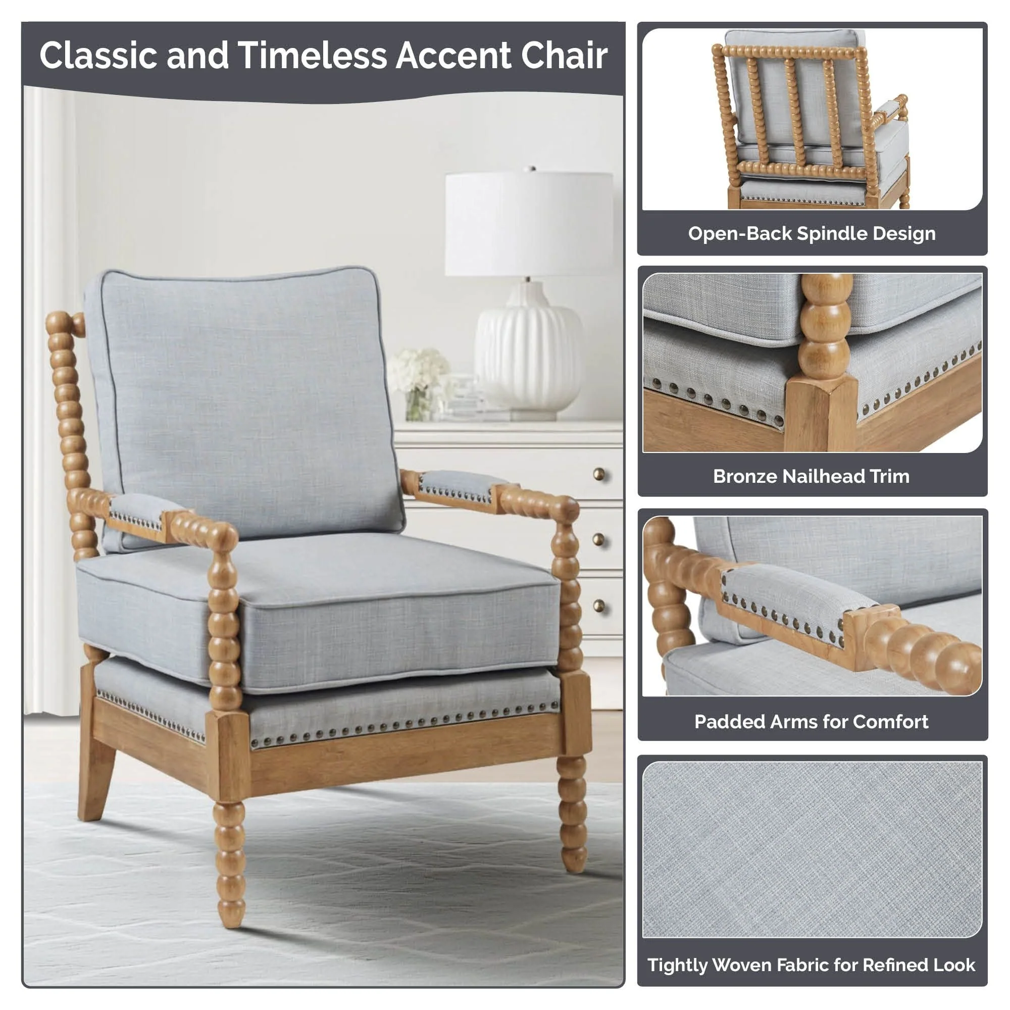 Madison Park Donohue Turned Wood Frame Armchair