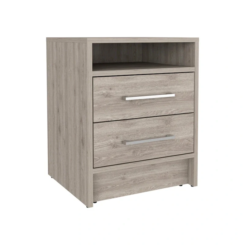 TUHOME Eter 2-Drawer Nightstand End Table with Metal Handles and Open Shelf