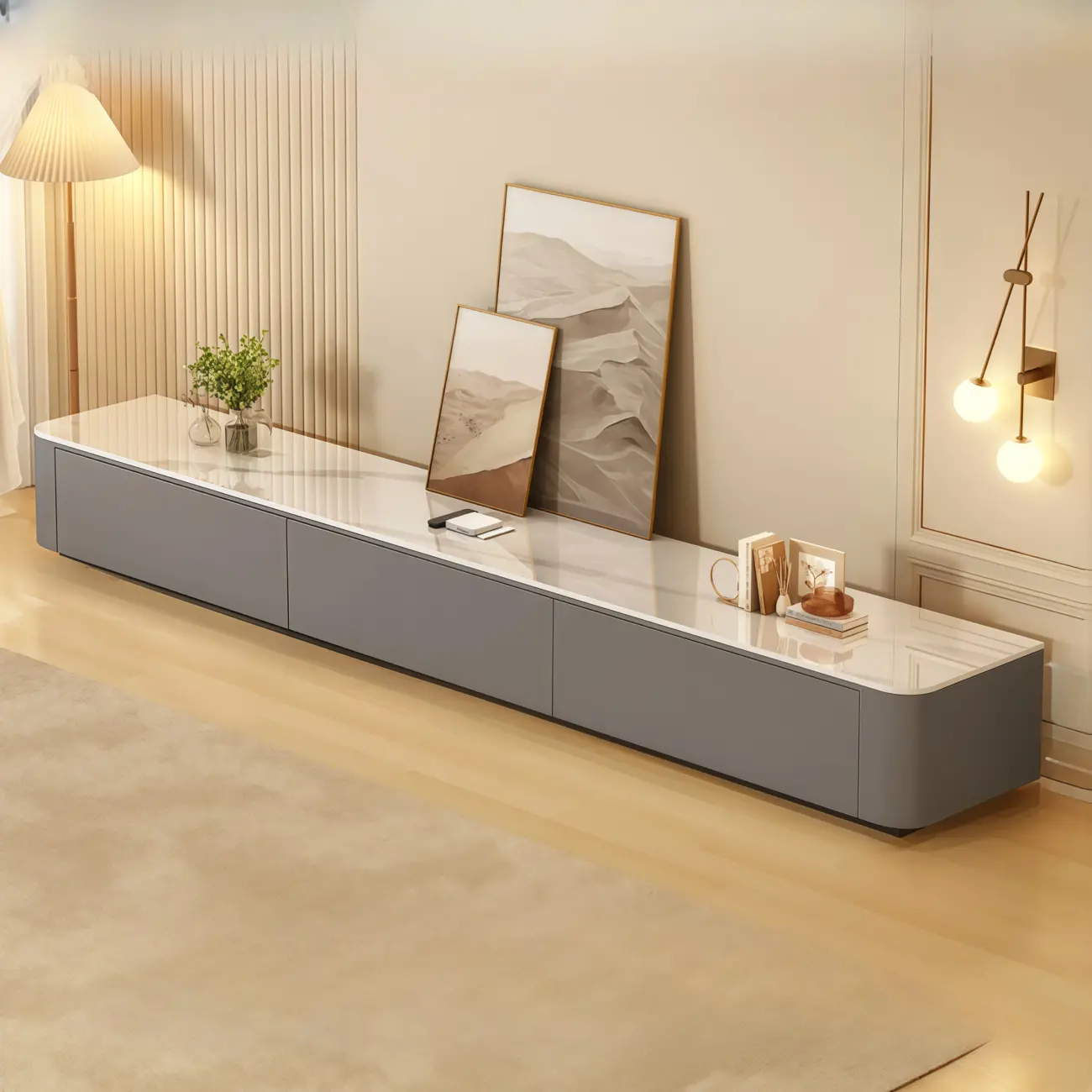 63 Sintered Stone Top Long TV Stand with Cable Management