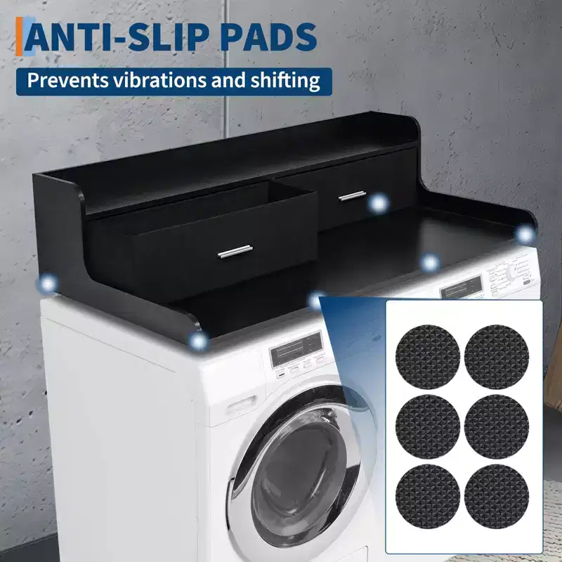 Laundry Countertop, 2-Tier Washer Dryer Countertop with 2 Drawers - 2.75'' Edge Rails, Waterproof Wood, Anti-Slip Pads (54''W27.55''D)