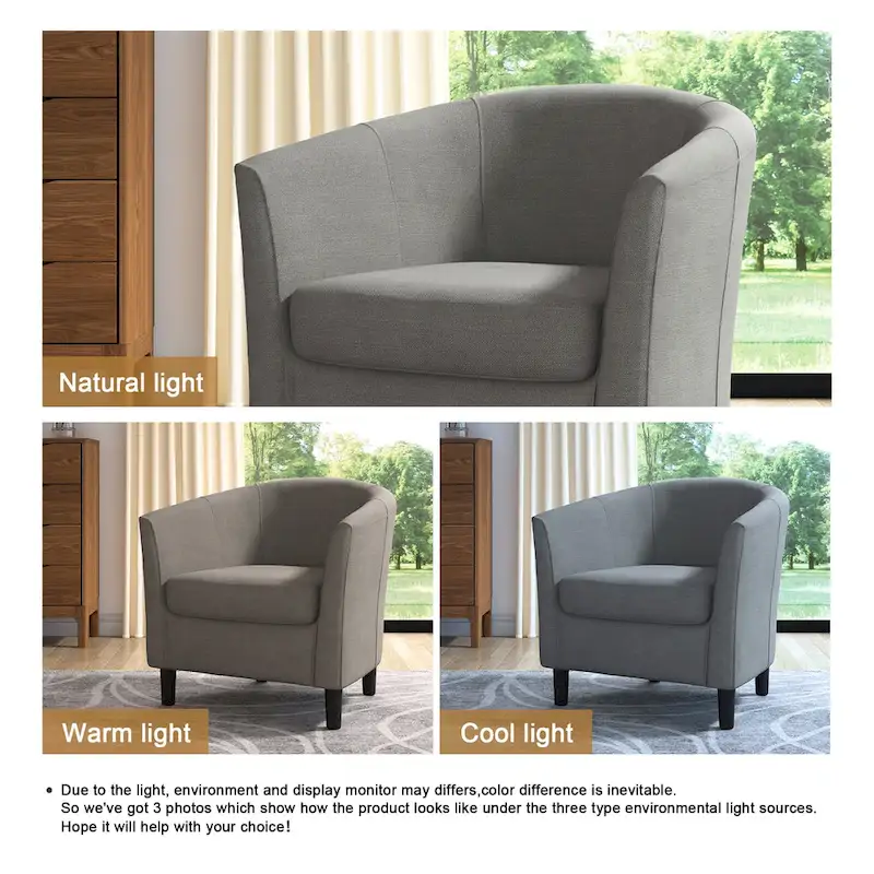 Upholstered Modern Barrel Accent Chair with Wood Legs