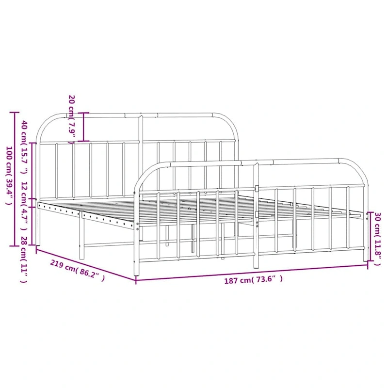 vidaXL 12 Inches Metal Bed Frame No Mattress