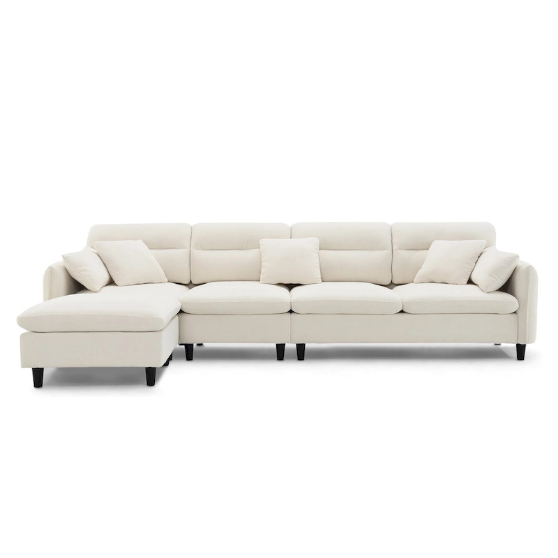 110  Modern L-Shaped Convertible 5-Seat Sectional Sofa with Removable Ottoman and 5 Cushions, Plush Chenille Fabric