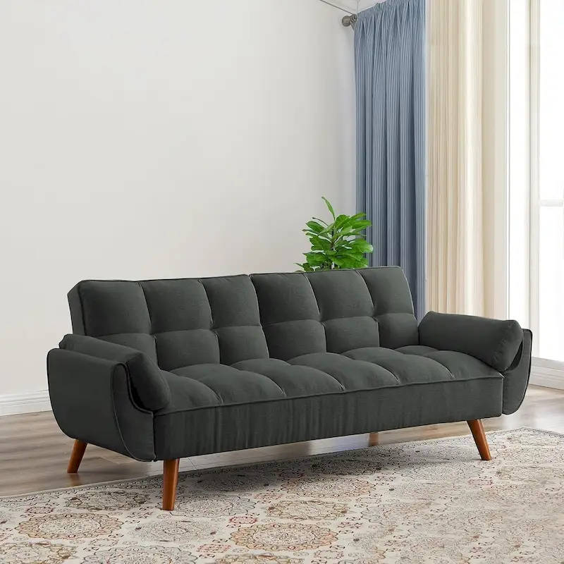 75.39 IN. Futon Sofa Bed, Convertible Upholstered Couch Sleeper with Reclining Sleeper Split Tufted Back