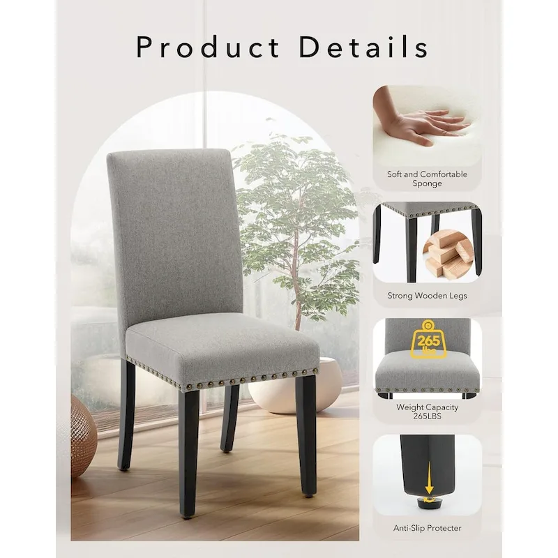 Modern Fabric Dining Chair Set of 4, Upholstered Kitchen Chair with Curved Backrest Wood Legs