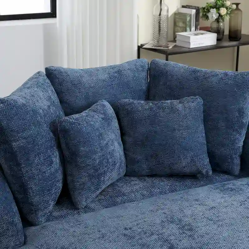 Modern Sofa Chair Round Accent Barrel Chair With 5 Pillows and Optional Ottoman