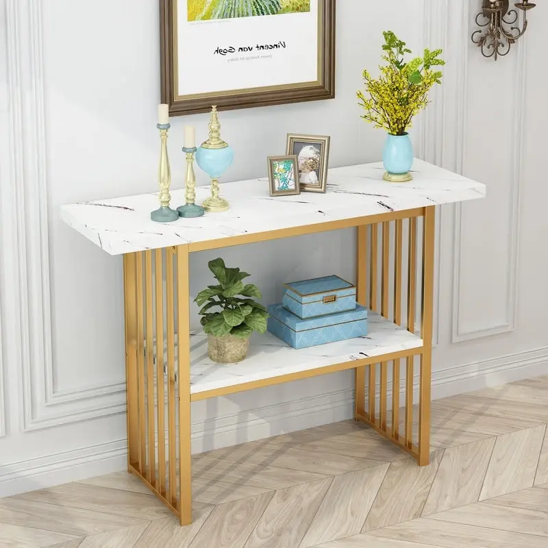 Modern 42-Inch Console/Accent Table with Geometric Metal Legs