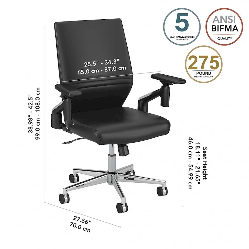 Mid Back Bonded Leather Office Chair with Adjustable Height and Armrests