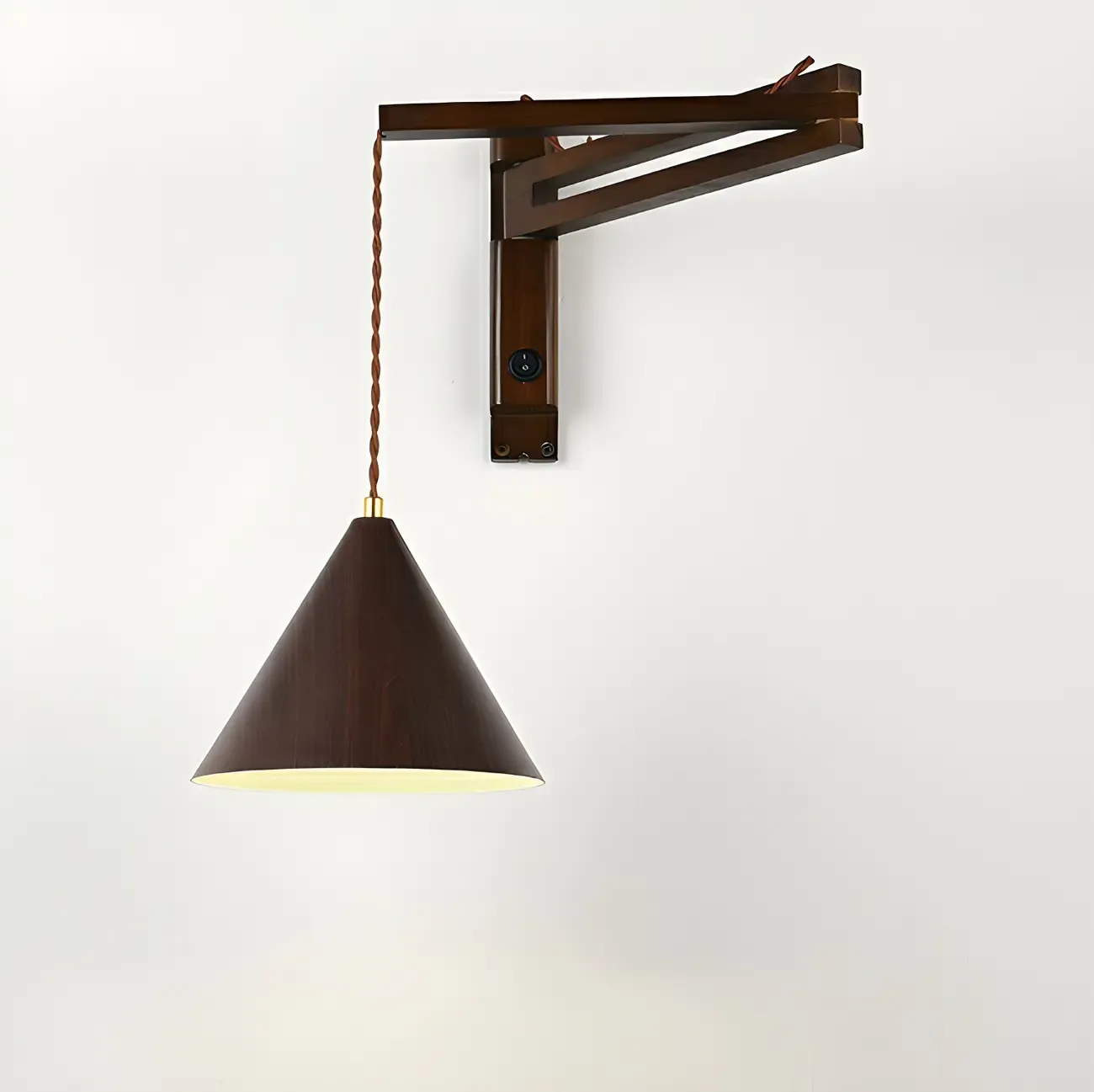 Wooden Cone Shade Swing Arm Wall Light