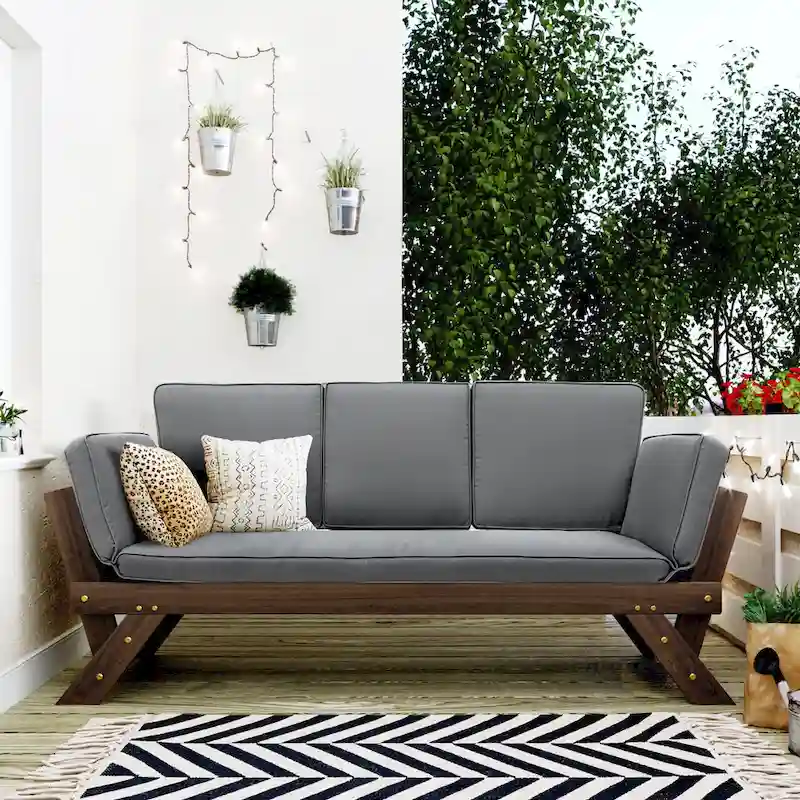 Patio Adjustable Patio Wooden Daybed Sofa