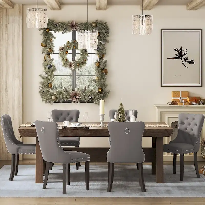 Upholstered Tufted Velvet Dining Chair with Solid Wood Legs Set of 6