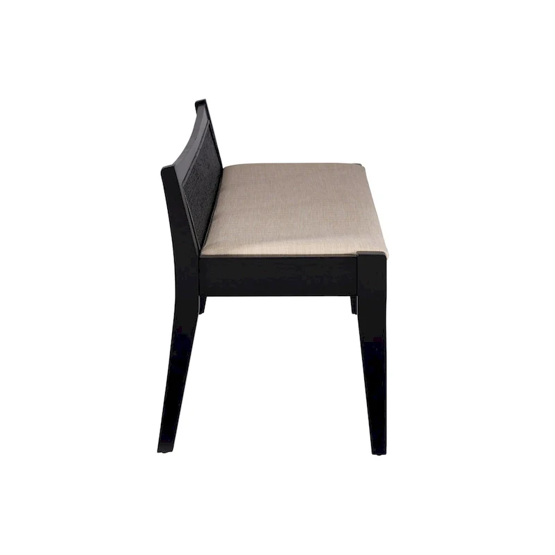 Solid Wood Cane Bench with Cushioned Seat